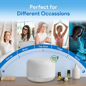 500Ml Premium Essential Oil Diffuser with Remote Control, 5 in 1 Ultrasonic Aromatherapy Fragrant Oil Humidifier Vaporizer, Timer and Auto-Off Safety Switch (White)