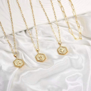 Dainty Gold Necklace for Women - 14K Solid Gold Overnecklaces for Women Cute Hexagon Letter Initial Necklaces for Women Teen Girls Gold Layered Necklaces for Women Jewelry Gifts