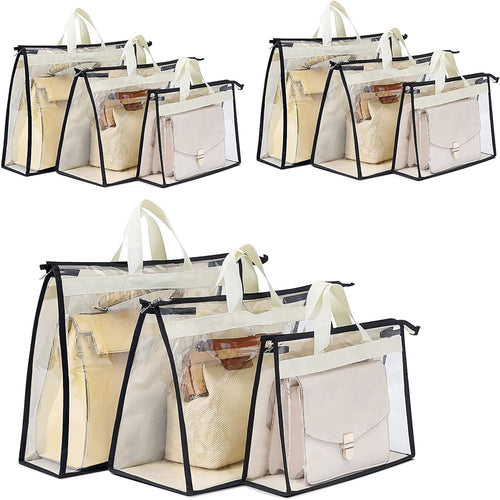 9 Pack Dust Bags for Handbags, Clear Handbag Storage Organizer for Closet with Handle and Zipper