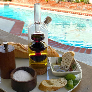 Glass Olive Oil and Vinegar Dispenser, a Beautiful Addition to Any Kitchen and Dinnerware Set with Cork Base.